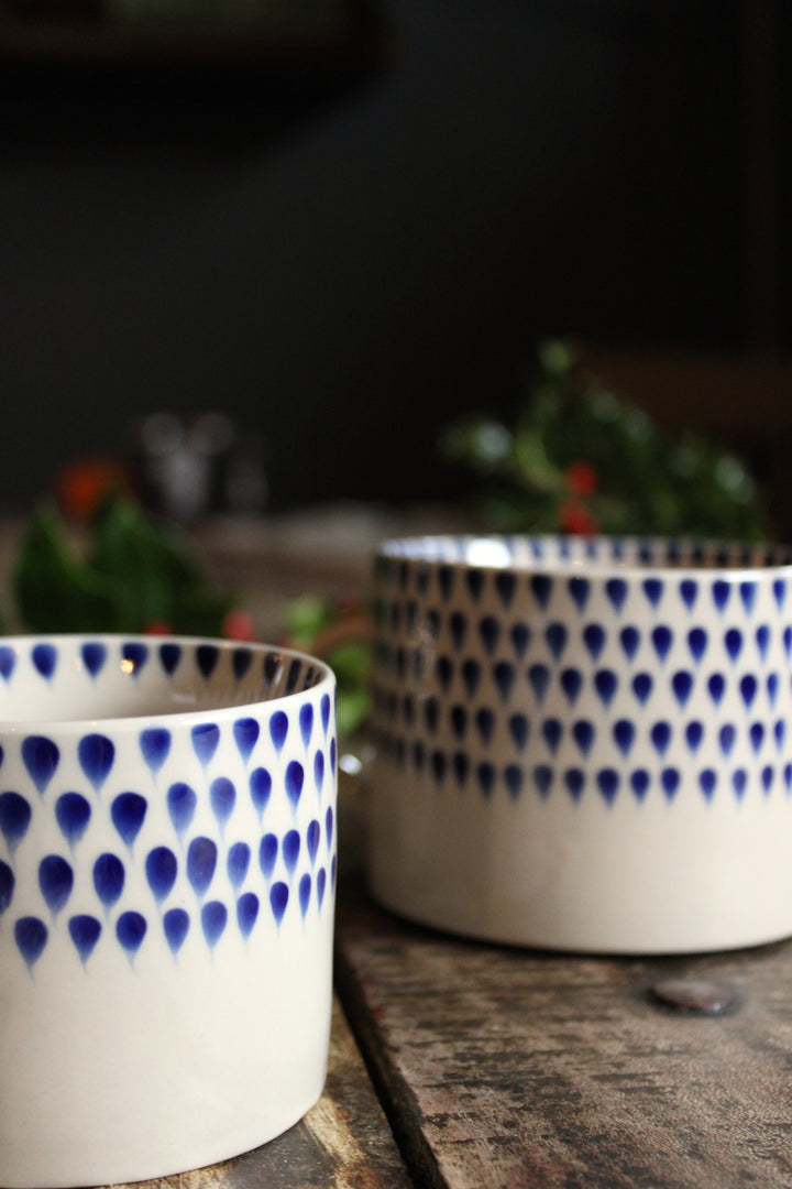 Indigo Drop Mug - Cream & Indigo Large/Small (Set of 2)