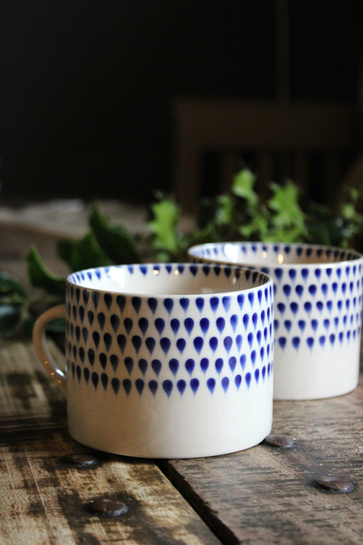 Indigo Drop Mug - Cream & Indigo Large/Small (Set of 2)