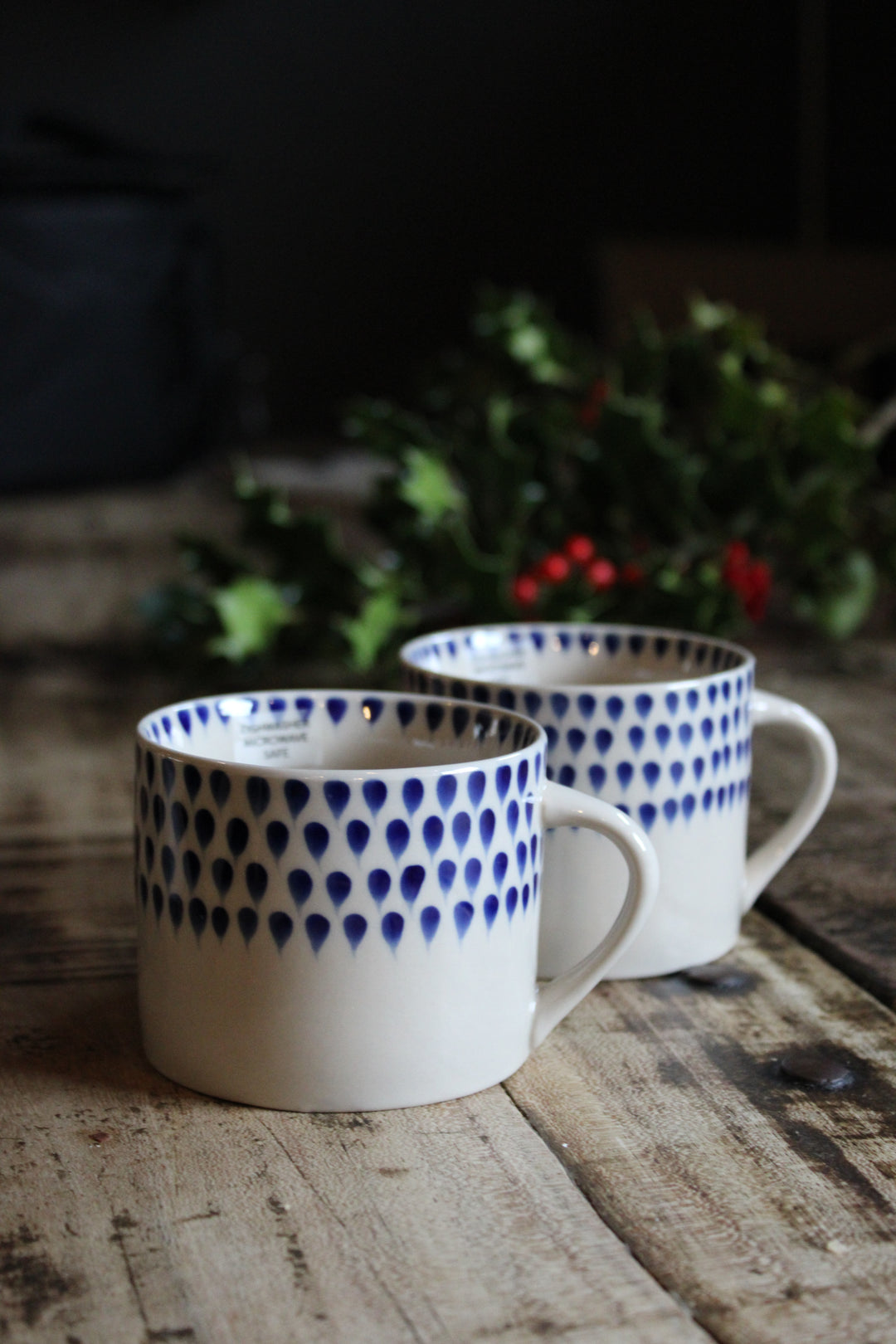 Indigo Drop Mug - Cream & Indigo Large/Small (Set of 2)