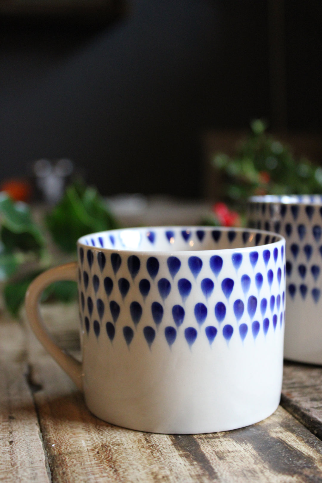 Indigo Drop Mug - Cream & Indigo Large/Small (Set of 2)
