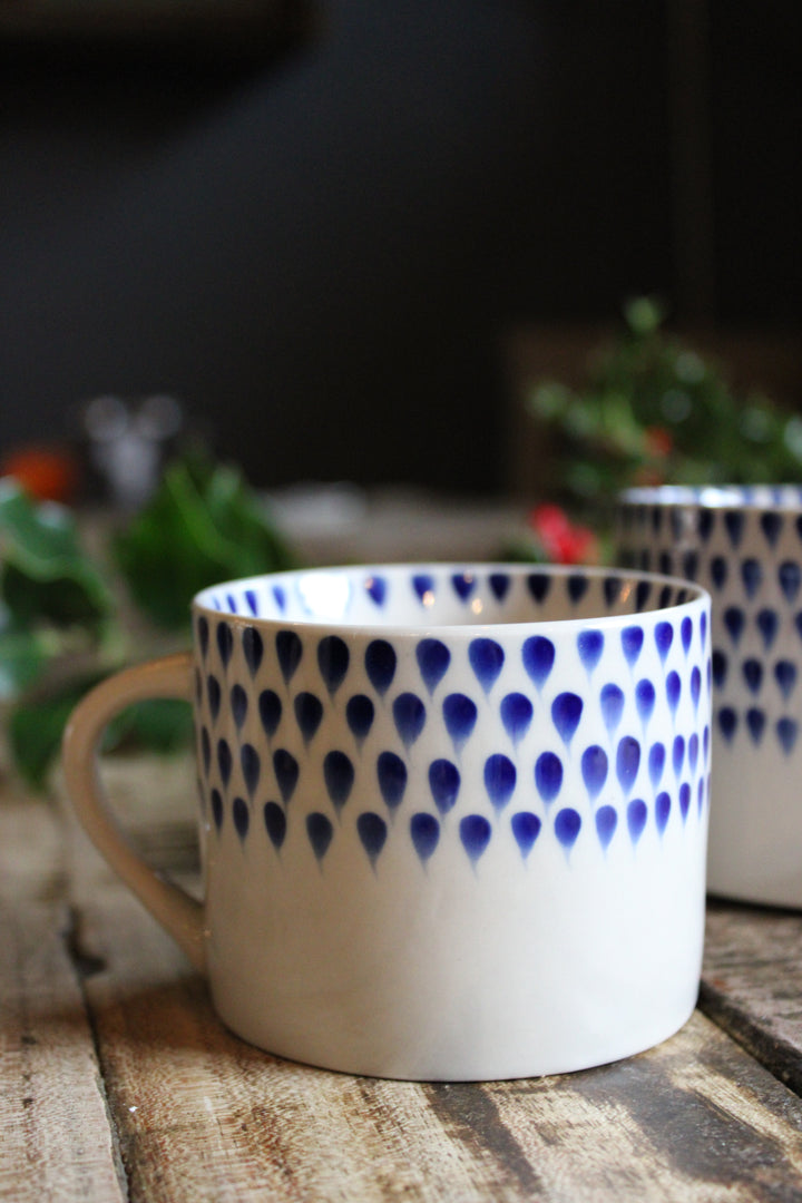 Indigo Drop Mug - Cream & Indigo Large/Small (Set of 2)