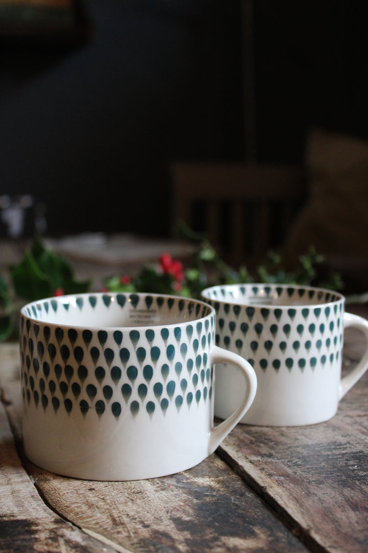 Indigo Drop Mug - Cream & Juniper Large/Small (Set of 2)