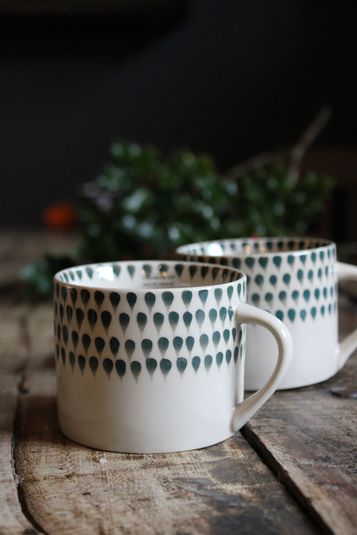 Indigo Drop Mug - Cream & Juniper Large/Small (Set of 2)
