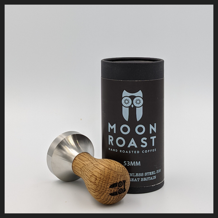 Hand Finished Oak Tamper with Owl Engraving  - Moon Roast Coffee