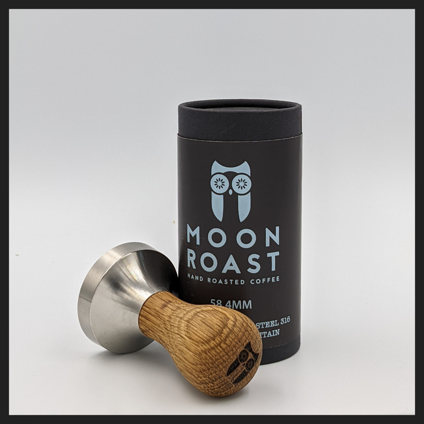 Hand Finished Oak Tamper with Owl Engraving  - Moon Roast Coffee